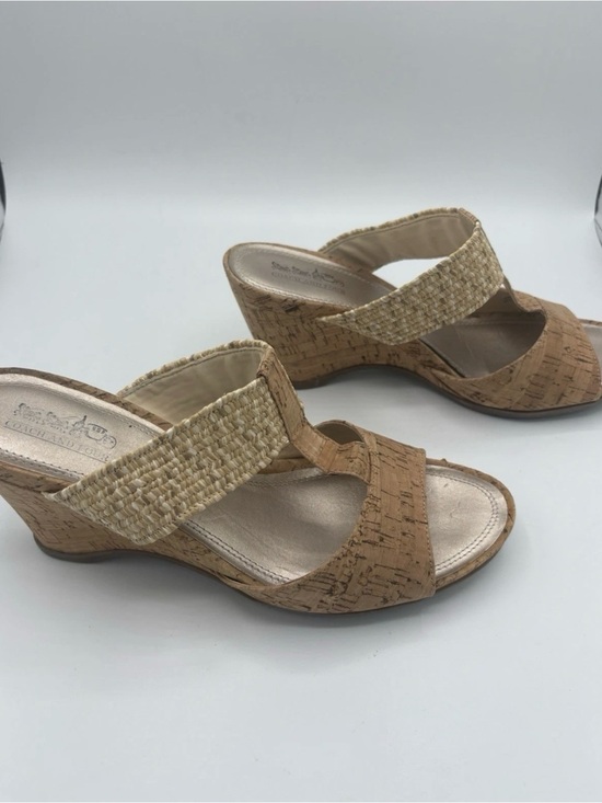 Coach and Four Shoes - Coach And Four Women's Wedge Sandals Woven Natural Cork Tan Sz 10M